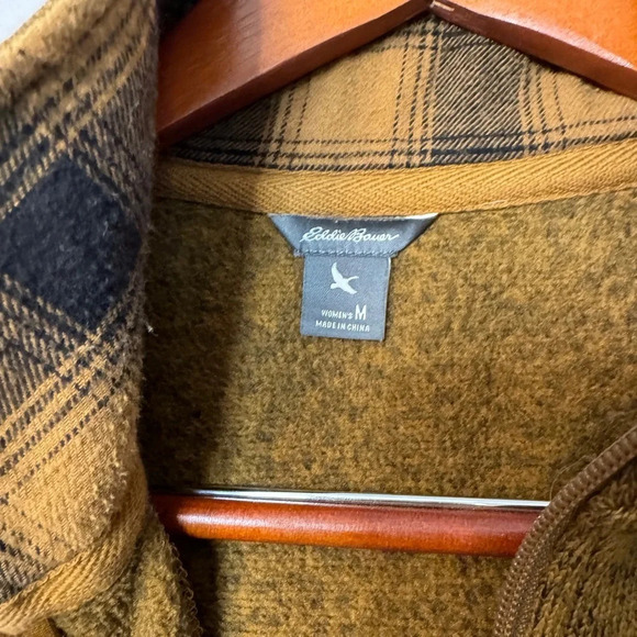 Eddie Bauer Full Zip Hoodie Quilted and Plaid Detail Heathered Gold Size‎ M - Picture 10 of 13